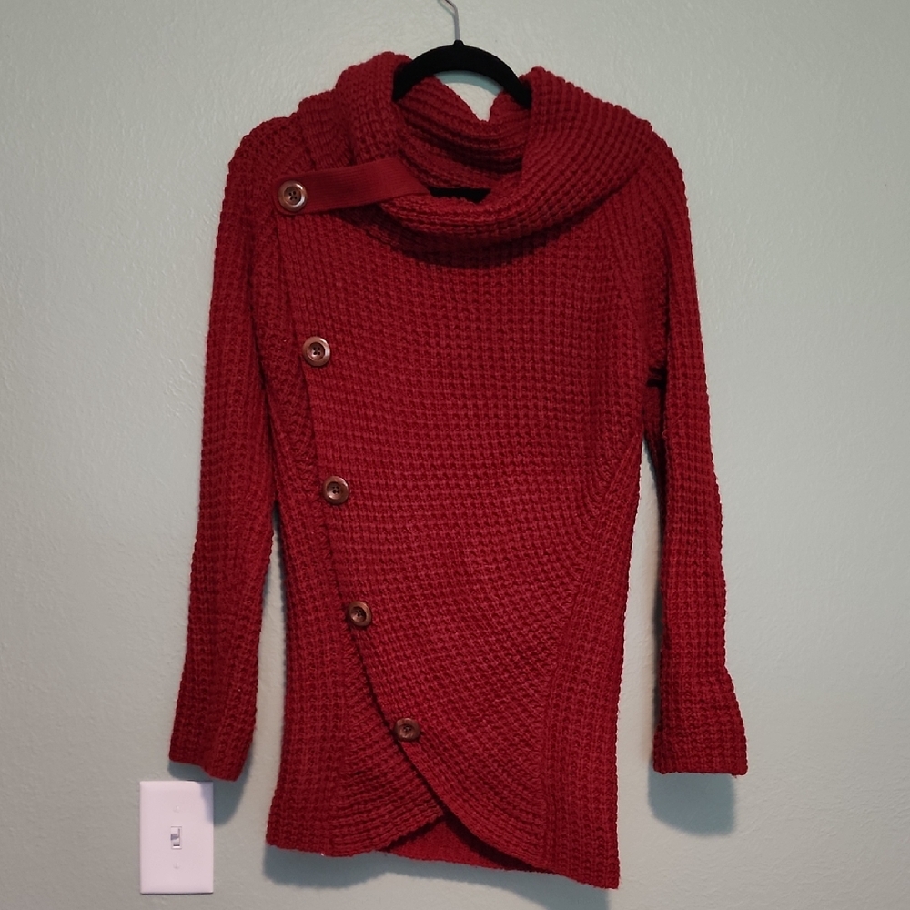 Women's Red Button-Up Sweater
